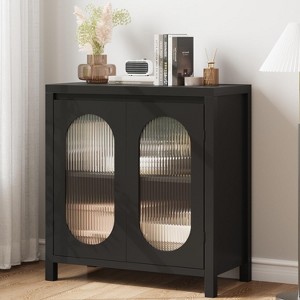 32" Modern Sideboard Cabinet with Glass Doors & Adjustable Shelves - Black Accent Storage for Living Room, Dining Room, Entryway | Fluted Design - 1 of 4
