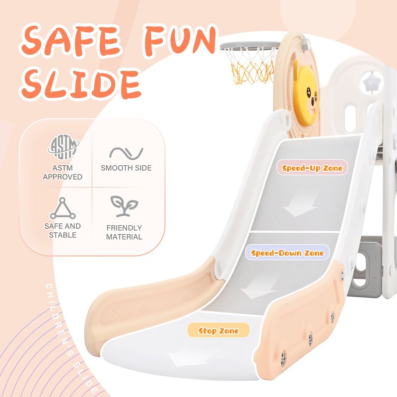 4 in 1 Kids Slide, Kids Playground Freestanding Climber and Slide Playset with Basketball Hoop for Toddlers - ModernLuxe, 4 of 13
