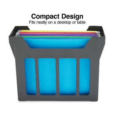 Black Plastic Stackable Hanging File Desk Organizer with Folders