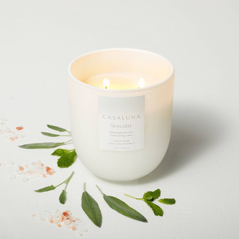 Serenity Core Frosted Glass Wellness Jar Candle White - Casaluna™, 3 of 8