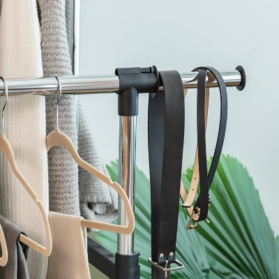 Adjustable Black Metal Double Rod Clothes Rack with Wheels