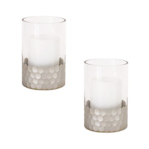 Glass Hurricane Candle Holder with Honeycomb Design (Set of 2) by Melrose - 1 of 3