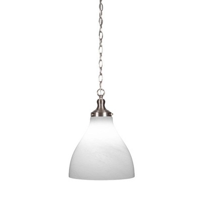 Toltec Lighting Juno 1 - Light Pendant in  Brushed Nickel with 11.75" White Marble Shade