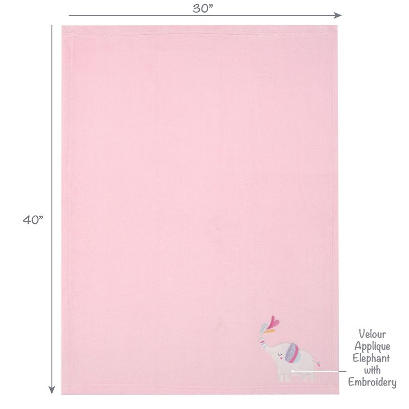 Bedtime Originals Elephant Dreams Appliqued Soft Fleece Baby Blanket - Pink, 3 of 9