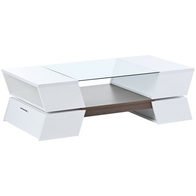NicBex 44.8 Inch Rectangle Glass Top Coffee Table with Open Shelves and Cabinets,Center Table for Living Dining Room
