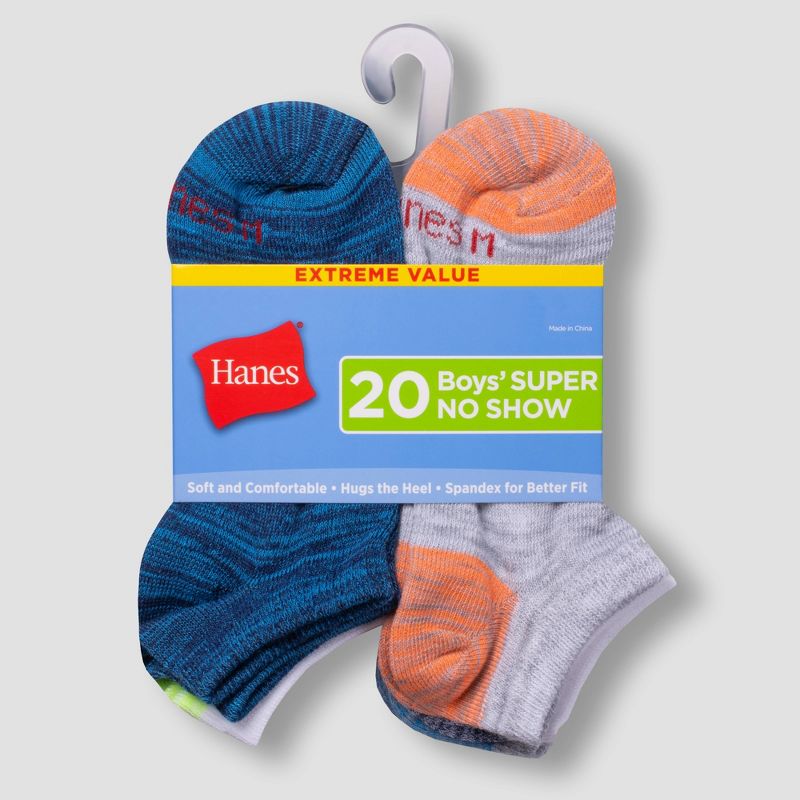 Hanes Boys' 20pk Super No Show Socks - Colors May Vary, 3 of 5