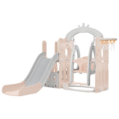 Garvee 5 In 1 Toddler Slide Playset, Kids Slide for Toddlers Age 1-3, Toddler Climber Slide With Basketball Hoop for Outdoor Indoor
