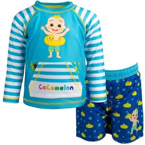 CoComelon JJ Toddler Boys Rash Guard and Swim Trunks Outfit Set - 1 of 4