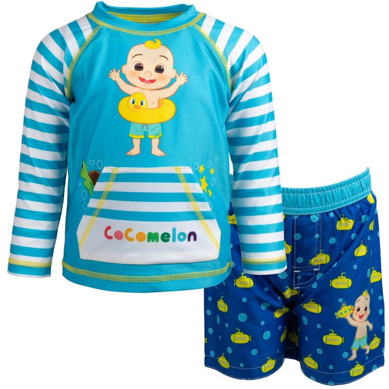 CoComelon JJ Toddler Boys Rash Guard and Swim Trunks Outfit Set, 1 of 9