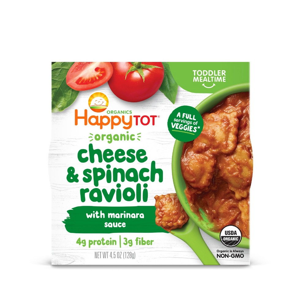 Photos - Baby Food Happy Family HappyTot Organic Cheese & Spinach Ravioli with Marinara Sauce  - 4.5oz 