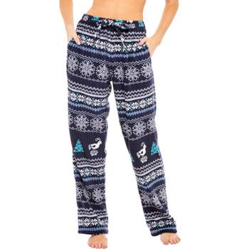 ADR Women's Plush Fleece Pajama Bottoms with Pockets, Winter PJ Lounge  Pants Moose Medium