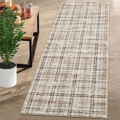 Washable Non-Slip Plaid Carpet - Farmhouse Living Room & Bedroom Rug, Soft Office Decor