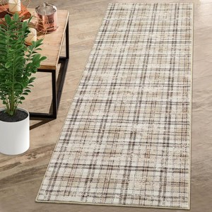 Washable Non-Slip Plaid Carpet - Farmhouse Living Room & Bedroom Rug, Soft Office Decor - 1 of 4
