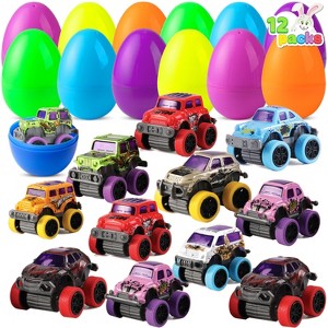 Joyfy 12  Packs Prefilled Easter Eggs with Car Truccks Toys for Kids Classroom Exchange Gift Easter Party Favors - 1 of 4