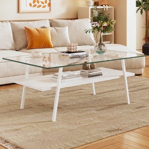 NicBex Rectangle Coffee Table with Open Shelf,Tempered Glass Tabletop with Metal Legs,2-Tier Wood Center Table for Living Room - 1 of 4