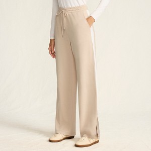 Lands' End Women's Knit High Rise Relaxed Straight Leg Side Stripe Pants - 1 of 4