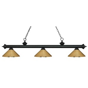 Riviera 3-Light Matte Black Steel Fixture with Golden Mottle Glass Shades - 57.25" Long - 1 of 1