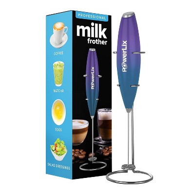 Image of PowerLix Milk Frother Handheld Battery Operated Electric Whisk Foam Maker For Coffee With Stainless Steel Stand Included  - Purple Turquoise