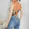 Garvee Lace Corset Top for Women Long Sleeve Ruffle Trim Bustier V Neckline Romantic Sexy Crop Top - 3 of 4