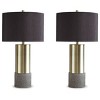 Set of 2 Jacek Table Lamps Gray/Brass - Signature Design by Ashley: Chic Drum Shade, Metallic Accents, UL Listed - 4 of 4