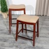 30" Bar Height Saddle Stool with Padded Seat and Weathered Finish, Solid Hardwood Frame with Metal Foot Plates - 3 of 4