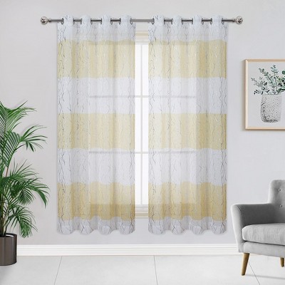 Silver Tree Branch Pattern Semi Sheer Curtains, 52" x 63" Yellow