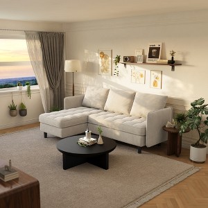 L Shaped Sectional Sofa with Storage Chaise, Comfy Deep Seat Couch with Plush Backrest Pillows, Modern Comfortable Chenille Sofa for Living Room - 1 of 4