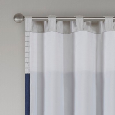 Navy and White Faux Silk Light-Filtering Drapes