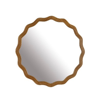 24-Inch Round Natural Fir Wood Framed Wall Mirror