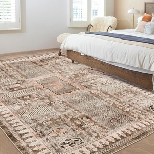 Washable Vintage Rug, Non-Slip Non-Shedding Carpet, Low Pile Floor Covering, Foldable Floral Print Soft Mat for Playroom, Bedroom Living Room - 1 of 4