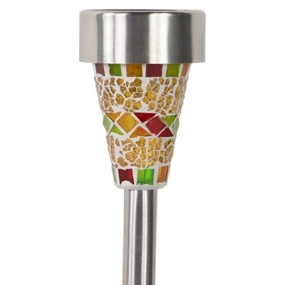 Set of 3 Red Mosaic Glass Solar LED Pathway Lights