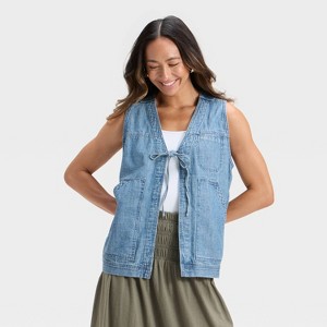 Women's Denim Tie-Front Utility Vest - Universal Thread™ - 1 of 3