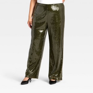 Women's Sequin Pants - A New Day™ Green - 1 of 3
