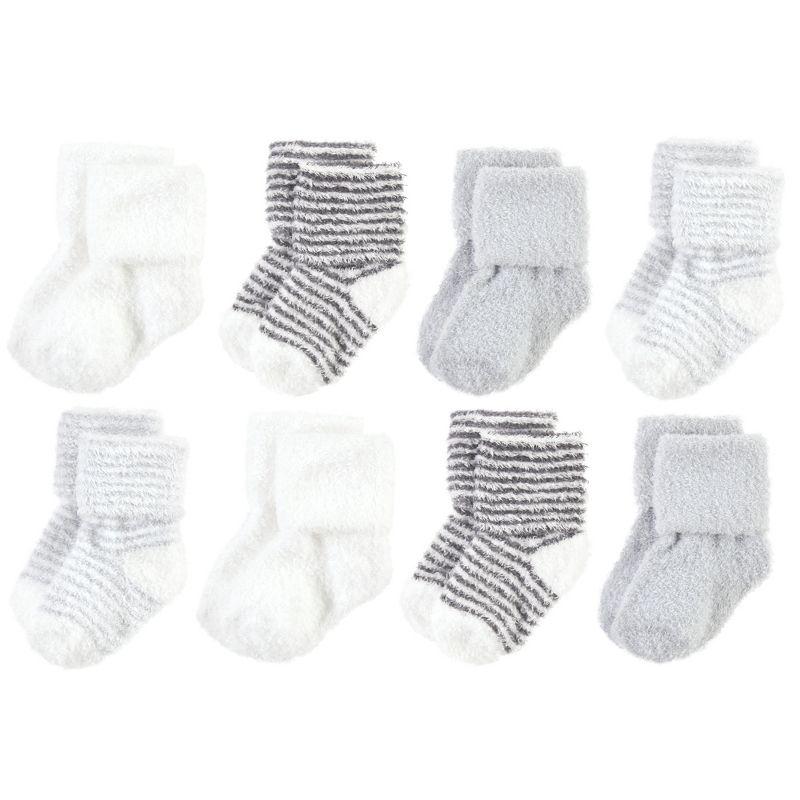 Hudson Baby Cozy Chenille Newborn and Terry Socks, Gray Stripe 8 Pack, 1 of 7