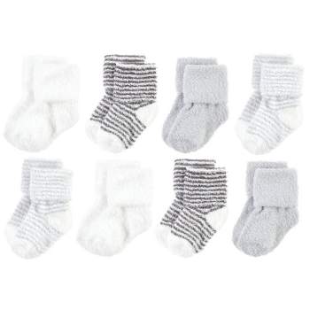 Hudson Baby Cozy Chenille Newborn and Terry Socks, Gray Stripe 8 Pack