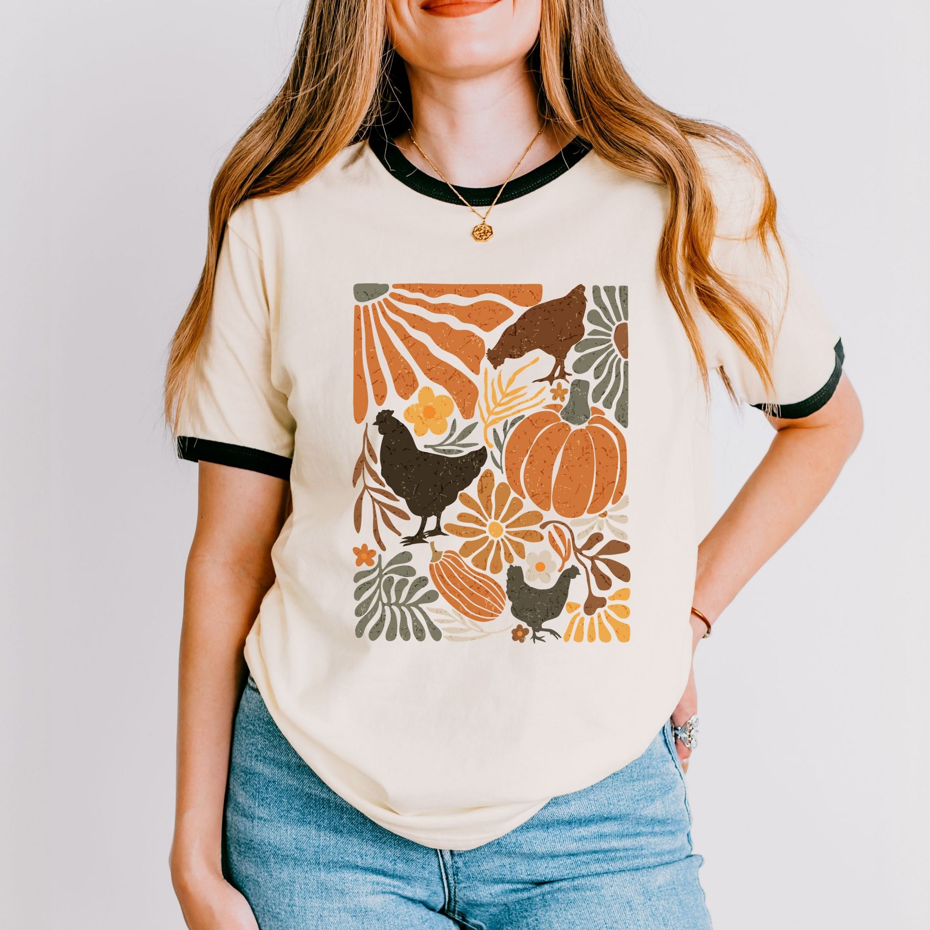 Simply Sage Market Chicken Boho Floral Ringer Tee