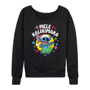 Women's - Lilo and Stitch - Mele Kalikimaka Lightweight French Terry Wide Neck Long Sleeve Graphic Shirt - 1 of 4