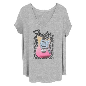 Women's Fender Leopard Pink Guitar T-Shirt - 1 of 4