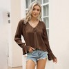 Womens Front Tie Cardigan Corduroy Cropped Open Front Tops with Ruffle Sleeve Bell Sleeve Tops - Khaki S - 3 of 4