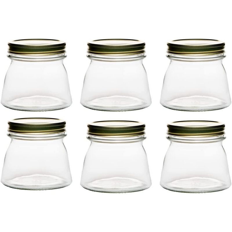 Amici Home Cantania Canning Jar, Airtight, Italian Made Food Storage Jar Clear with Golden Lid, 6-Piece,18 oz., 1 of 4
