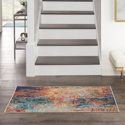 Multicolor Abstract Rectangular Synthetic Area Rug