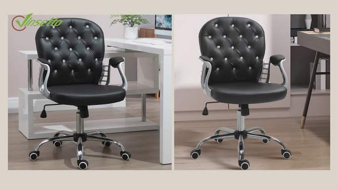 Vinsetto Vanity Middle Back Office Chair Tufted Backrest Swivel Rolling Wheels Task Chair with Height Adjustable Comfortable with Armrests, 2 of 11, play video