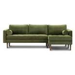 Florence Mid-Century Modern Velvet Right Sectional Sofa Distressed Green Velvet - Poly & Bark