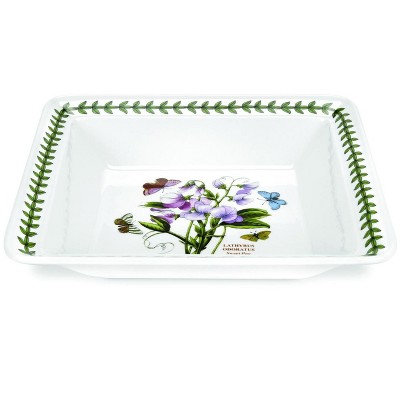 Portmeirion Botanic Garden Low Square Large Serving Bowl, Fine Porcelain - Sweet Pea Motif,12 Inch
