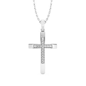 GILDED 1/10 ct. T.W. Lab Grown Diamond (SI1-SI2 Clarity, F-G Color) and Sterling Silver Cross Pendant with an 18 Inch Spring Ring Clasp Cable Chain - 1 of 4