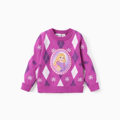 Disney Princess Toddler Girl 1pc Moana Ariel Rapunzel Cinderella Rhombus Pullover Sweater