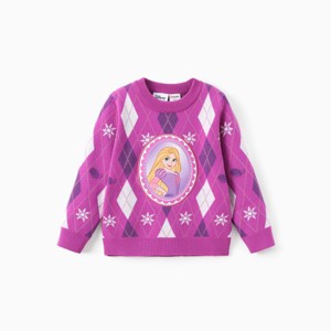 Disney Princess Toddler Girl 1pc Moana Ariel Rapunzel Cinderella Rhombus Pullover Sweater - 1 of 4
