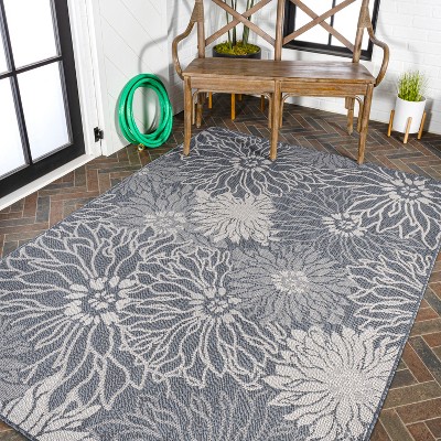 Modern Floral Gray Synthetic 5' x 8' Indoor/Outdoor Area Rug