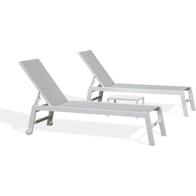 PURPLE LEAF Outdoor Chaise Lounge Set Adjustable Recliner with Side Table Aluminum Outdoor Lounger