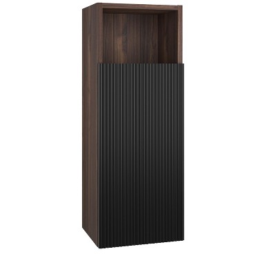 Chery Life 11.82'' x 11.82'' x 31.52'' in Black & Walnut Bathroom Floating Side Cabinet, Wall-mounted Storage Cabinet for Small Space